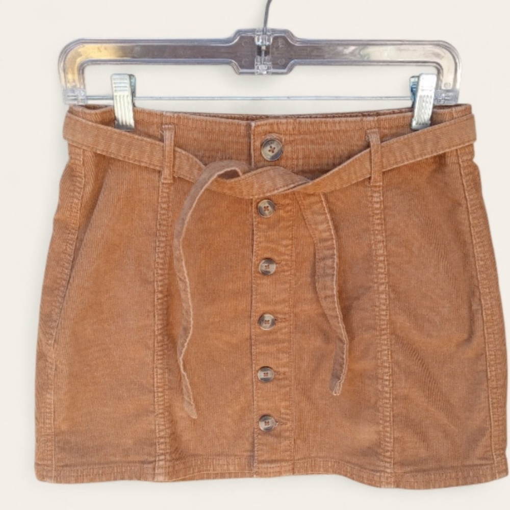 🍁AE Brown Corduroy Button-Front Skirt Hi-Rise A-Line Stretch Size 4